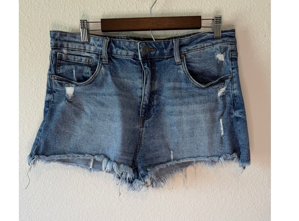 Kut from the Kloth Jane High Rise Denim Cutoff Shorts Frayed Raw Hem Size 12